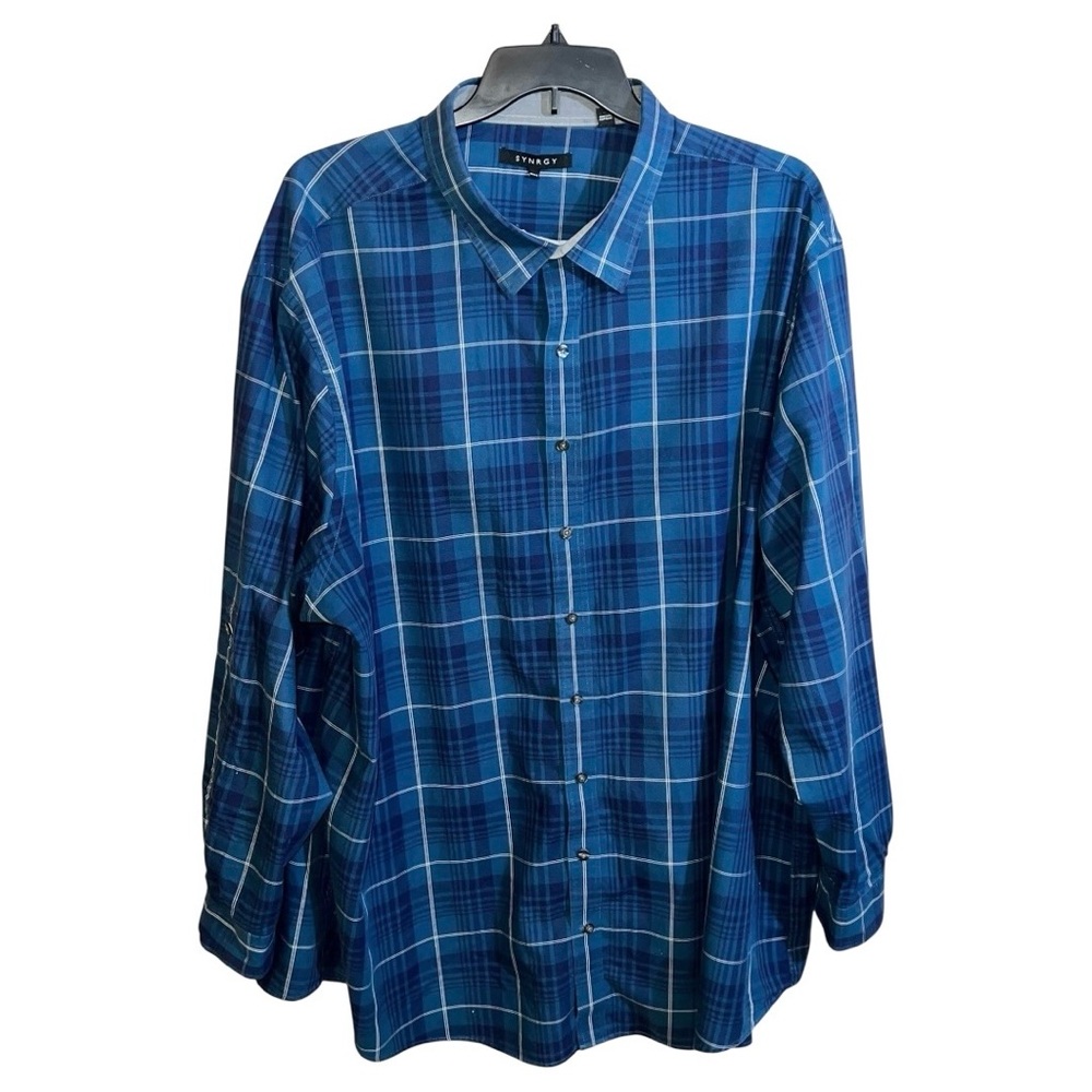 Synrgy Shirt Men’s 4XLT Blue White Checks Long Sleeve Button Front